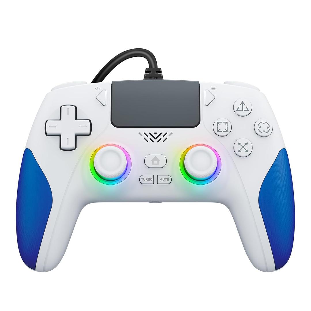 Kamylorus Wired Controller for PS-5/PC, RGB Gaming Controller with Programmable/Remap/Turbo/LED Light Functions, 3.5MM Headphone Jack, Dual Vibration