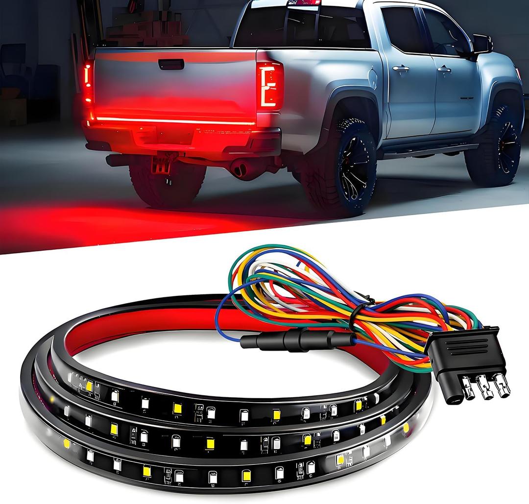 Qasim 60inch Truck Tailgate Light Strip Bar,White Reverse Light/Red Brake Rear Turn Signal LED Strip for Pickup Trailer Cargo Tailgate Running Flash Light