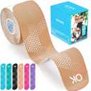 OK TAPE Synthetic Kinesiology Tape Precut Strips, Waterproof Elastic Athletic Tape for Pain Relief & Muscle Support, Reflective Design, 2in16.4ft Roll, 20 PCS -Beige