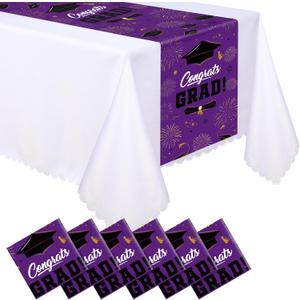 6 Pcs Plastic Graduation Table Runner 2025 Congrats Grad Cap Table Decoration 14 x 108 Inch Disposable Tablecloth for Prom Class of 2025 Graduation Party Supplies Favor(Purple)