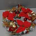 Knitgrip Pre-lit Christmas Wreaths for Front Door 13.7 Inches Christmas Poinsettia Wreath Decorations with Red Gold Ball Ornaments 20 LED Lighted Hoop for Xmas Outdoor Wall Window