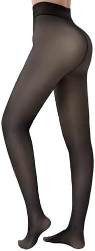 HONGTEYA Fleece Lined Tights Women Winter Thermal Leggings Pantyhose Fake Translucent Thick Warm Sheer Tights, M