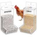 Hushee 2 Packs Acrylic Oyster Shell and Grit Feeder for Chickens, Clear Automatic Chickens Feeder with Lid Chicken Coop Accessories Multiple Installation Methods for Hens Chicks Cages Wall Pillar