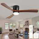 Wood Ceiling Fans with Lights and Remote 42 Inch Flush Mount Wooden Ceiling Fan Quiet Reversible DC Motor for Bedroom/Outdoor/Farmhouse/Patios