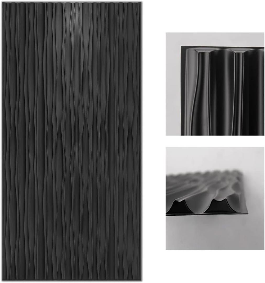 Art3d Black Large PVC 3D Wall Panels for Interior Wall Dcor, Drop Ceiling Tile 2x4, 3D Textured Wavy Wall Panels Decorative, Pack of 6 Tiles(47.2"23.6")