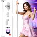 PYY Dance Pole for Home - Adjustable & Portable Dancing Pole for Gym Studio Pub, 45mm Chrome Finish, Spinning & Static Modes, No Drilling Required, Remote LED Lights, Fits 88"-108" Ceilings