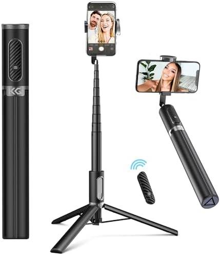 KraftGeek 62" Selfie Stick Phone Tripod, iPhone and Android Cell Phone Stand, Wireless Remote, Adjustable Phone Holder, Premium Anti-Shake Travel Tripod for Video Recording and Photos
