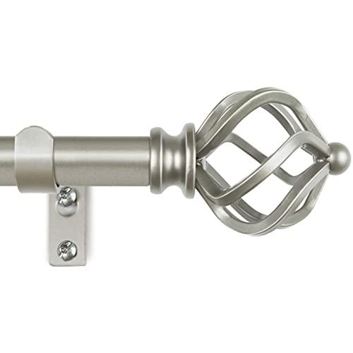 KAMANINA Curtain Rods for Windows 66 to 120 Inch, 3/4 Inch Antique Silver Curtain Rod 32 to 115 Inches (2.6-9.6ft) Splicing Adjustable Single Drapery Rod with Twisted Cage Finial