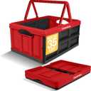 CleverMade Collapsible Shopping Basket 32L Folding Grocery Basket with Handles, Stackable Reusable Storage Crate with 35 lb Capacity, Recycled Plastic, Car Trunk Organizer - Red