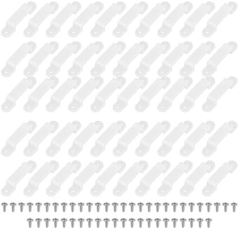 50 Pack LED Strip Mounting Clips - Waterproof Light Holder for 10mm Rope/String/Patio Lights, Clear Plastic Tape Clamps with 100 Screws, Outdoor Indoor Fixing Brackets