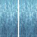 2 Pack Blue Streamers Party Decorations Fringe Backdrop Ocean Themed Decorations Foil Curtain Backdrop Blue Birthday Ocean Party Decor Supplies