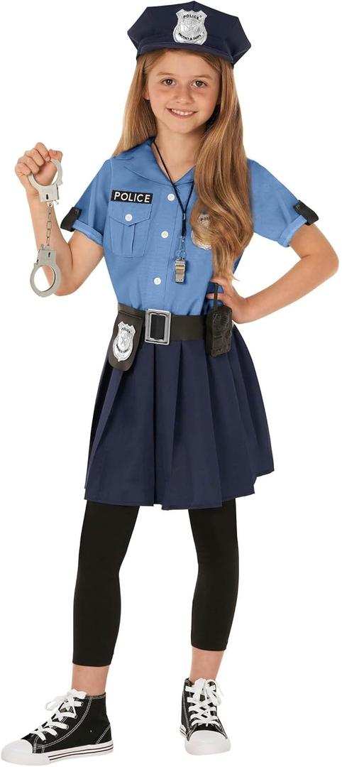 Morph Police Officer Costume For Girls, Cop Costume For Girls, Girl Police Officer Costumes Blue, Kids Halloween Costumes (10-12 Years)