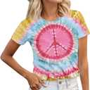 Women Hippie Shirt 60s 70s Tie Dye Hippie Costume T-Shirt Peace Love Tshirt Vintage Graphic Tee Tops, XL 