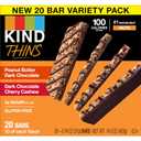 KIND Thins Snack Bars, 2 Flavor Variety Pack, Gluten Free, 100 Calorie, 60 Count, Peanut Butter Dark Chocolate & Dark Chocolate Cherry Cashew (EXP 06/13/26)