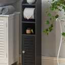 AOJEZOR Toilet Paper Holder Stand: Freestanding No Drill PVC Bathroom Storage for Apartment Renters -Protect Rental Deposit- Small Space Storage Solution (27.5 inch H)