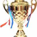 Large Metal Gold Trophy Cup for Competitions, Gold-Tone Plated Award Winning Trophy Cup, Golden Winner Award Trophies Cup for Sports Championships, Tournaments, Recognition, Achievement, Party Favors
