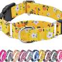 Hikiko Martingale Collar for Dogs Cute Floral Dog Collar for Small Medium Large Dogs Soft Nylon Quick Release Dog Collars (Yellow Flower,Large)