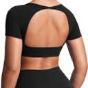 Aoxjox Short Sleeve Crop Tops for Women Clarissa Hollow Back Workout Cropped T Shirt Top (Medium, Black)
