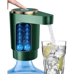 Water Jug Pump for 5 Gallon Bottle Portable Electric USB-C Charging Dispenser, Dual Powerful Motors, Fast Flow, Fits 2-5 Gallon Jugs Ideal for Home, Office, Camping, RV, Dark Green