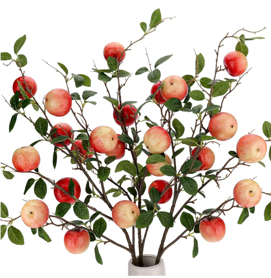 Gresorth Realistic Fake Apple Bouquet Decoration Pink Artificial Lifelike Plant Stem Faux Fruit Bouquet Birthday Christmas Theme Décor 2pcs