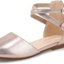 PANDANINJIA Girls Dress Shoes Flats Wedding Party School Toddler Little Kids Ankle Strap Ballet Flats Sandals (Rose Gold), US 13 Little Kid
