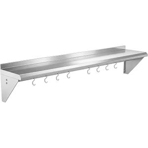 Stainless Steel Shelf 12" x 48" with Hooks for Space-Saving