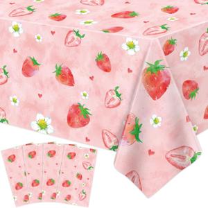 4 Pcs Strawberry Tablecloth Berry Sweet One Table Covers Strawberry Theme Party Table Cloth Strawberry Birthday Decorations Strawberry Baby Shower Supplies Berry First Birthday Decor 86 x 51 Inch
