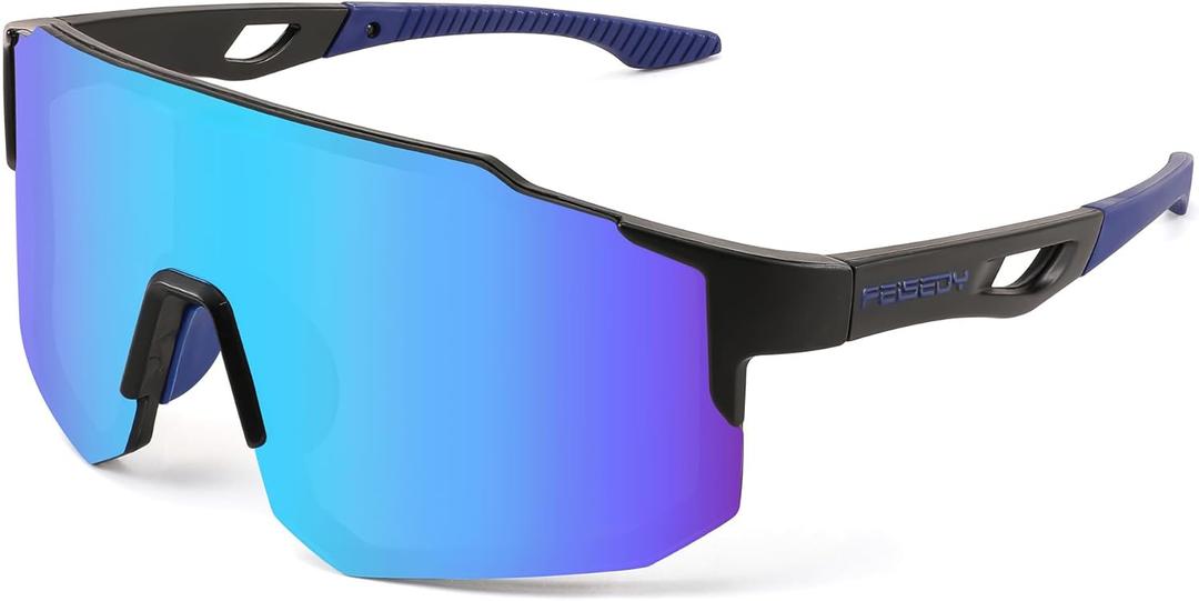 FEISEDY Sports Sunglasses for Men, Women and Teens - Baseball, Biking, Cycling UV400 Protection B2388 (75mm, Black)