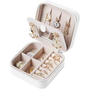 Square Jewelry Storage Box for Women, Womens Portable Jewelry Case for Earring Necklace Ring (White)