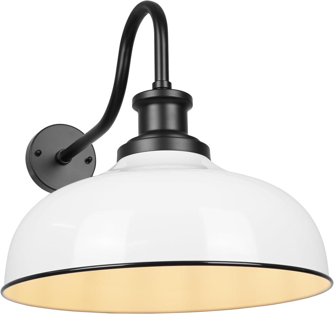 Outdoor Barn Light,16 Inch Dome Outdoor Wall Sconce Farmhouse Exterior Wall Mount Light Vintage Wall Lighting Fixture Industrial Wall Lantern for Porch, Entryway, Garage, RZ007L WH