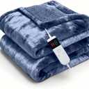 Electric Heated Blanket Throw 50''x60''Size Faux Fur Heating Blanket 10 Heating Settings, 1-8h Timer & Overheat Protection, Machine Washable, Soft Flannel and Sherpa Full Body Warmth (Navy)