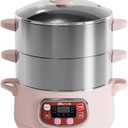 Bear Electric Multifunctional Food Steamer, One Touch Digital Steamer with Timer, Vegetable Steamer 2 Tiered Stackable Stainless Steel Baskets, Auto Shut-off & Anti-dry Protection, 1200W, 8.5Quart