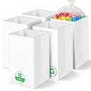 13 Gallon Disposable Trash Cans, 5-Pack - Foldable Cardboard Bins, Waterproof Coated with Matching Bags, Portable White Bins for Party, Camping, Kitchen, Home & Outdoor Use