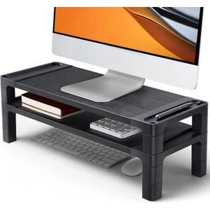 HUANUO Monitor Stand Computer Riser, Monitor Stand for Desk with Adjustable Height and 2 Platforms, Ergonomic Computer Riser, Monitor Riser for Laptops and Monitors, HNMS04 (Black)