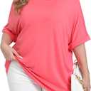 Womens Plus Size Oversized T Shirts Summer Half Sleeve Crew Neck Tops Casual Tunic Blouse (Red)