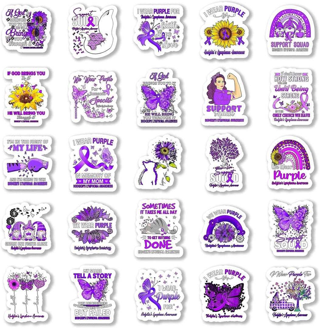 25Pcs Hodgkin’s Lymphoma Awareness Stickers, Inspirational Waterproof Vinyl Stickers for Water Bottles Book Laptop Car Truck Bicycle Decorations Decorative Accessories CB059
