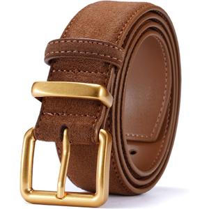 Wide Suede Belt Women Genuine Leather Ladies Waist Belt for Jeans Dress Casual Square Gold Buckle (Fits waist size: 26"-35", 1.3"(33mm) Wide Tan)