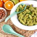 Teal Ceramic Soup Spoons Set of 6, 6.75 inch Ramen & Pho Spoons for Noodles, Stews, Wonton & Dumpling, Dishwasher Safe