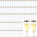 100 Pack Plastic Champagne Flutes, 5 Oz Gold Rimmed Champagne Flutes, Clear Plastic Toasting Glasses for Mimosa Bar Engagement Birthday Wedding Graduation Decorations Party
