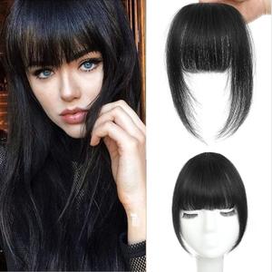 MOCA HAIR Clip in Bangs 100% Real Human Hair Extensions French Natural Black Fake Bangs Hair Clip on bangs for women Fringe with Temples Hairpieces Faux Bangs for Daily Wear