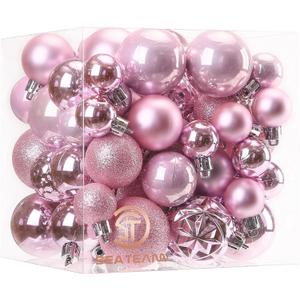 Sea Team 70-Pack Shatterproof Plastic Christmas Ball Ornaments Set, Multi-Size Christmas Baubles, Hanging Decorations for Xmas Tree, Wreath, Garland, (1.18-1.97 Inches, Pink)
