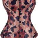 Women's Fashion Colorful Lace Up Corset Tops Sexy Vintage Floral Overbust Waist Cincher Bustier (Large, Leopard)