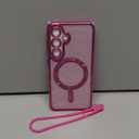 Meifigno Case Designed for Samsung Galaxy S25 6.2 inch, [Compatible with MagSafe] [2X HD Screen Protectors] [Glitter Card & Wrist Strap] Surround Lens Protection Case for Samsung Galaxy S25, Hot Pink