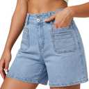 EMMIOL Bermuda Jean Shorts for Women Long Knee Length High Waisted Stretchy Cotton Jorts with Pockets Denim Summer Clean Fit