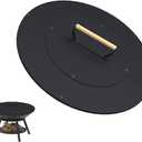 20" Wooden-Handle Fire Pit Lid for Pits up to 18", Round Metal Bonfire Pit Burner Pan Cover, Smokeless Fire Pit Cover for Fire Tables, All-Weather Resistance Outdoor Firepit Accessory
