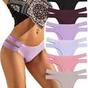Knowyou Seamless Underwear for Women Sexy Bikini Panties No Show High Cut Hipster Stretch Straps Cheeky Panty for Ladies 6 Pack-A-L