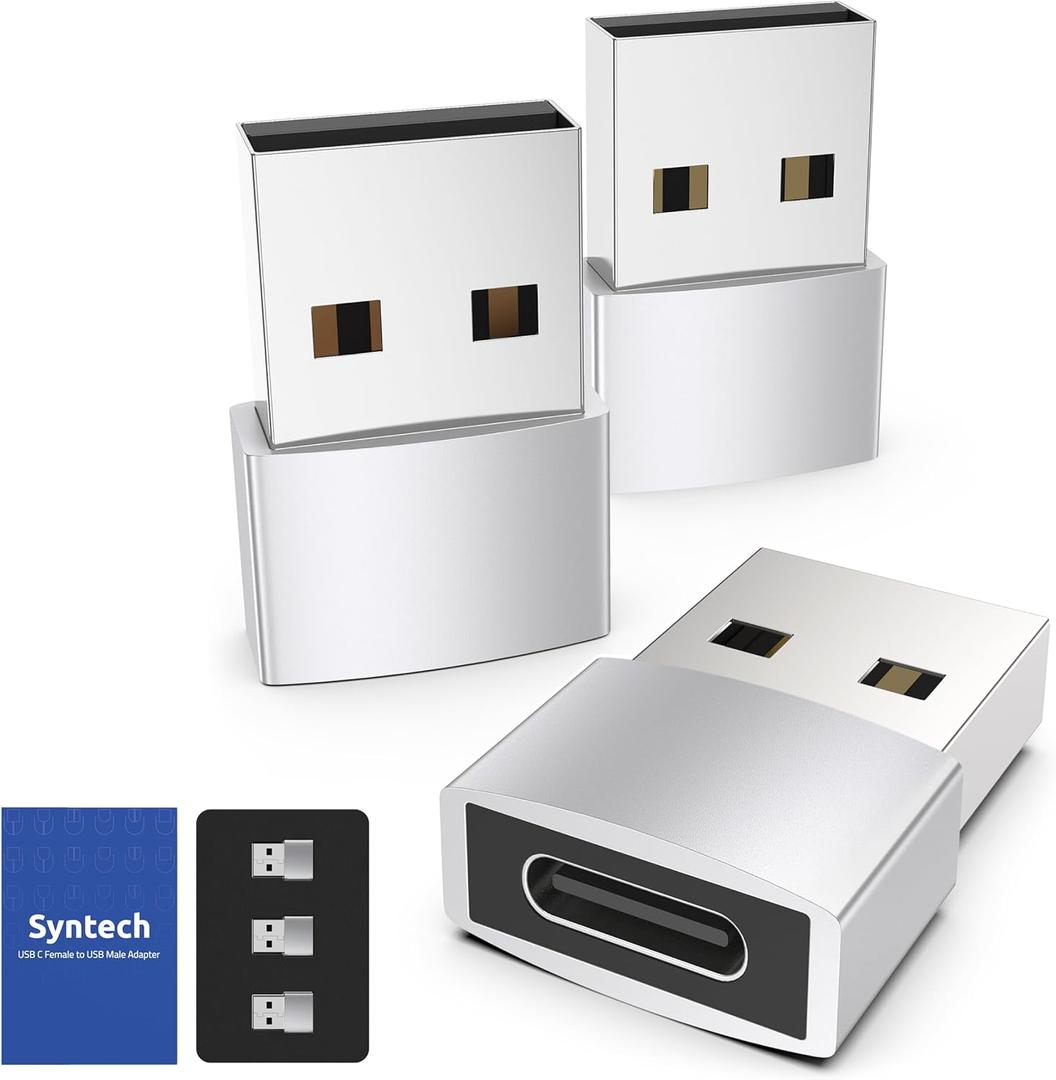 Syntech USB C Female to USB A Male Adapter, Type C Charger Cable Power Serial Adapter Compatible with iPad Air 6, iPhone 16/15/14/13 Pro Max, Apple Watch Series 9/8/7, Samsung Galaxy S20 etc, Silver