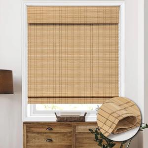 Cordless Bamboo Roman Shades, Light Filtering Bamboo Shades Blinds Window Treatment Roll Up Blind for Windows, 38" W x 64" H, Natural