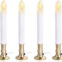 4-Pack Electric Christmas Window Candle Lights Dusk to Dawn with Shatterproof Plastic LED Bulbs, Plug-in Corded Window Candle Lamps, Auto On/Off Light Sensor, 4 Suction Cups Included, Warm White