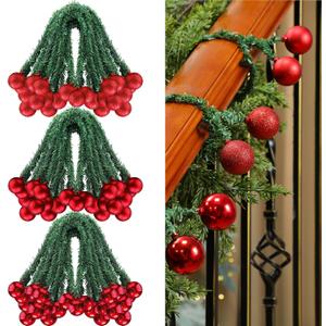 Dingion 30 Pcs 20 Inches Christmas Garland Ties with Balls Decorative Twist Ties for Banister Stairs Railing Reusable Flexible Twist for Home Xmas Holiday Decor Gift Craft Wrapping(Red)